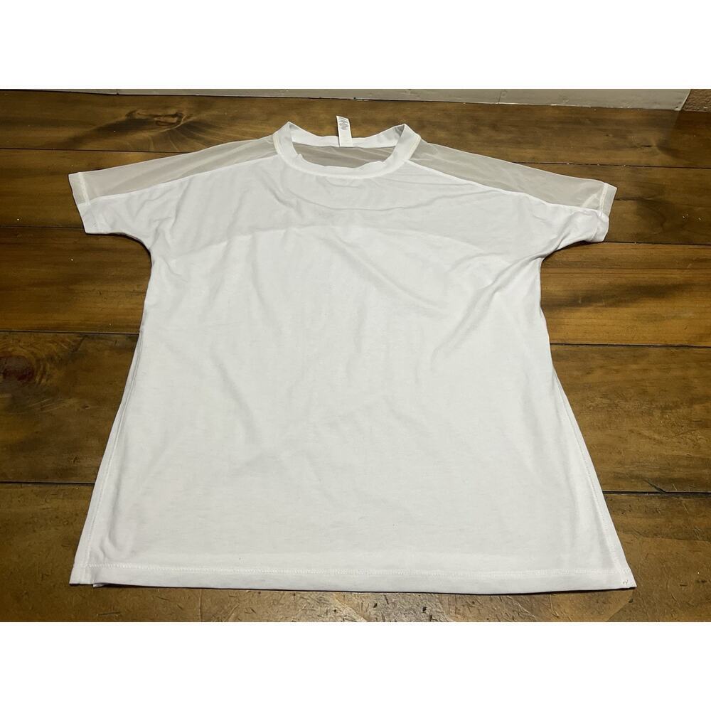 Athleta Wanderlust Mesh Hybrid Tee Shirt Short Sleeves White Oversized XXS